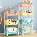 Carrito de Almacenamiento Metálico con Ruedas y Diseño de Caritas Lindas en 3 Niveles - Organizador Multifunción Estilo Macarrón Rosa y Amarillo para Habitación Infantil, Librero y Portavasos