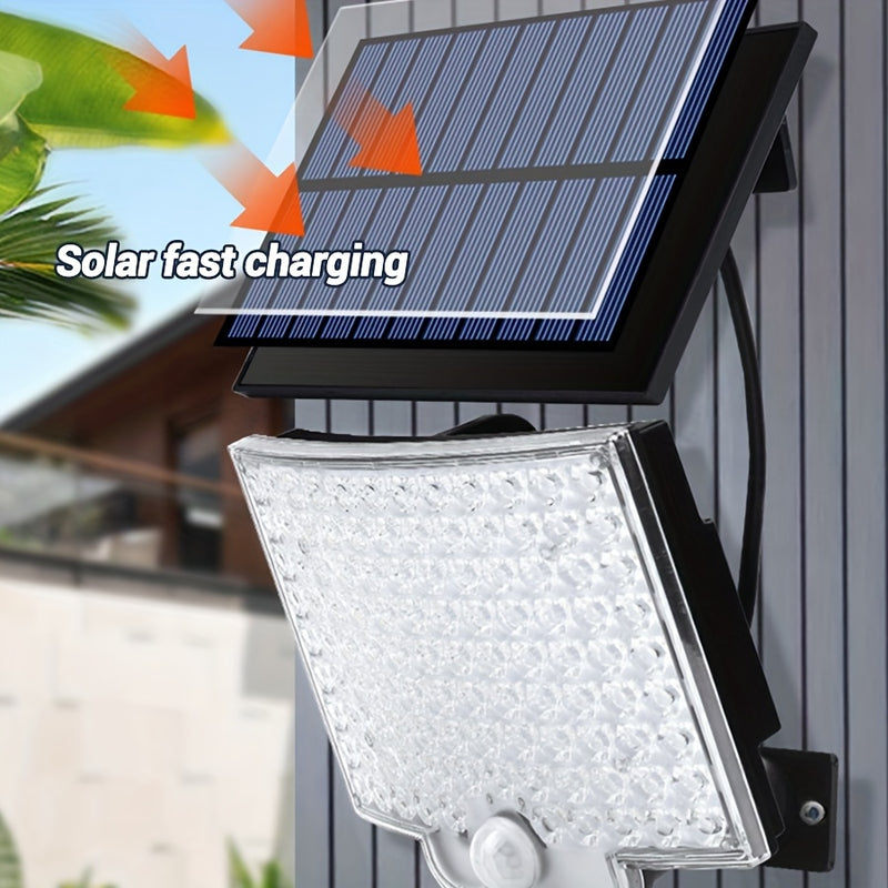 Lámpara solar para exteriores con 106 LED, control remoto, 3 modos de iluminación y sensor de movimiento, para jardín, patio, estadio, parque, hotel, cochera, traspatio, terraza y caminos - Material ABS, sin pilas, luces LED, faroles