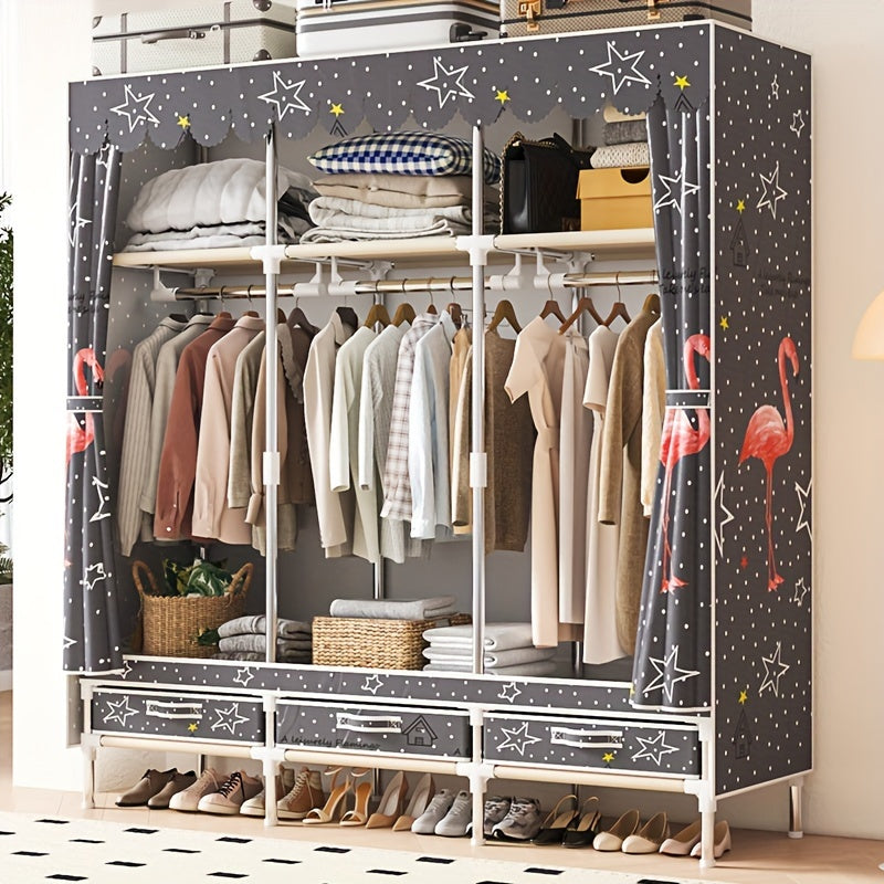 Armario Moderno de Fácil Instalación con Estructura de Acero Completa - Montaje Dual, Almacenamiento Reforzado para Abrigos y Más, Colores Mixtos