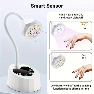 Linterna portátil recargable para uñas con sensor automático, 3 temporizadores disponibles, ideal para secado de gel y cura de esmalte, perfecta para manicura DIY en casa o salones