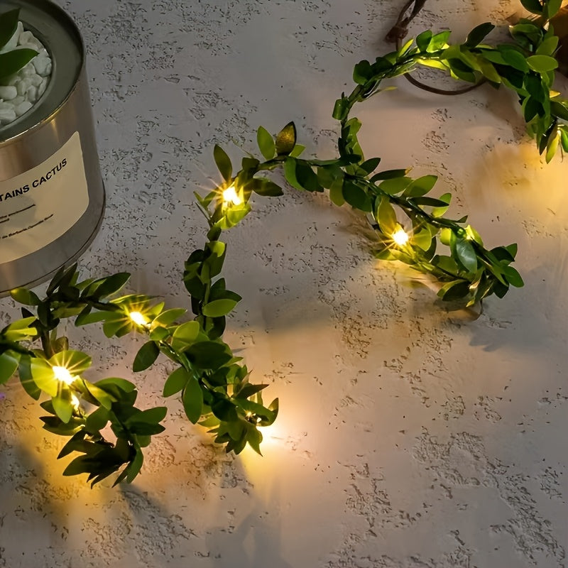 Luces de Cadena LED de Hojas Verdes de 2 Metros con 20 Luces, Decoración para el Año Nuevo en Patio, Sala de Bodas de San Valentín, Jardín y Habitaciones, Cuentos de Hadas al Aire Libre, Calle de Flores para Boda, Luces Florales LED Artísticas, Decoració