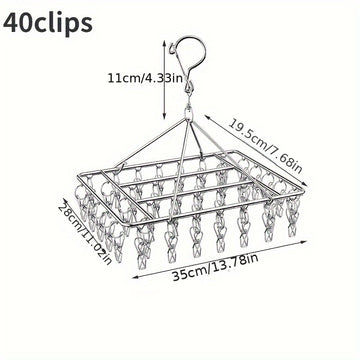 1pc Organizador de calcetines ahorrador de espacio de acero inoxidable de 40 clips, sin terminar, almacenamiento multipropósito colgado para dormitorio, baño, vestuario, hogar y uso de residencia universitaria