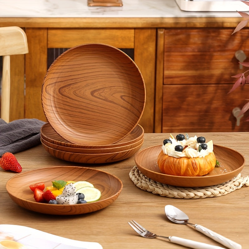 Juego de 5 o 10 platos de plástico grueso con diseño de veta de madera, platos para ensalada, pan, sándwiches, desayuno, plato principal, pasta, arroz, bandeja para servir, ideal para fiestas, camping y uso en casa o restaurante