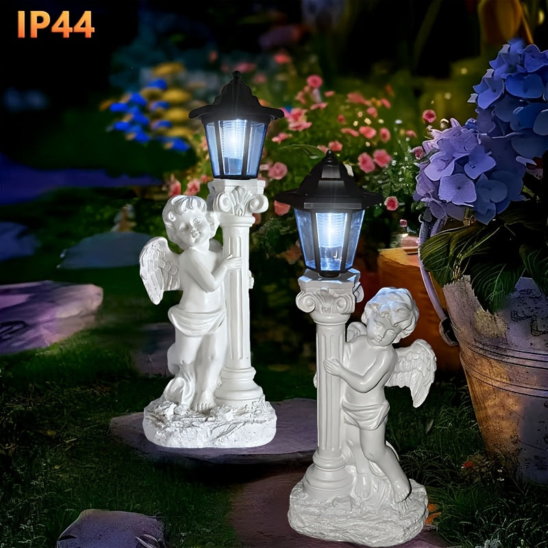 Luz de escultura solar ángel - Estatua de jardín de resina con diseño de columna romana, iluminación decorativa para caminos, patios y patios, perfecta para Navidad, Día de San Valentín y regalos románticos, luces de hadas para iluminación al aire libre.