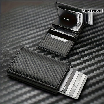 Billetera delgada para hombres con bloqueo RFID - Portatarjetas de aluminio negro, ligero y seguro para viajes, camping y uso diario