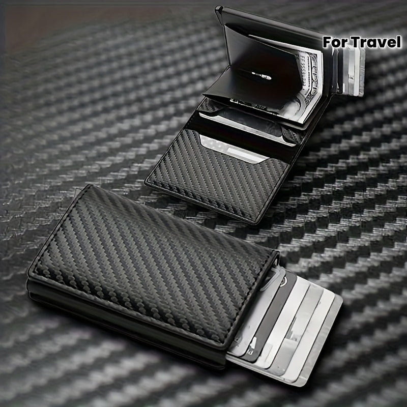 Billetera delgada para hombres con bloqueo RFID - Portatarjetas de aluminio negro, ligero y seguro para viajes, camping y uso diario