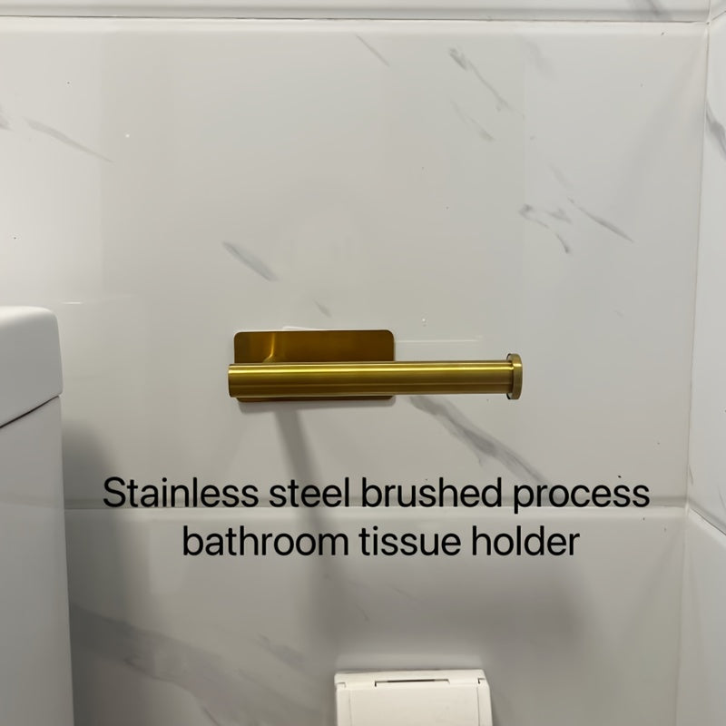 Soporte para Papel Higiénico de Acero Inoxidable Cepillado Dorado de Fácil Instalación - Autoadhesivo, Montaje en Pared Sin Taladro para Pañuelos de Baño