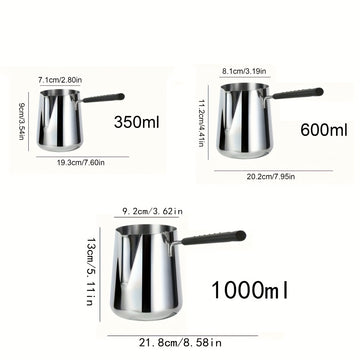 1pc Servidor de Acero Inoxidable para Café con Mango Largo, Capacidad de 350ml/600ml, Calentador de Vertido Versátil para Espresso, Leche, Arte de Latte, Chocolate y Derretimiento de Mantequilla, Ideal para Uso en Casa, Restaurante y Café, Tema de Vacaci