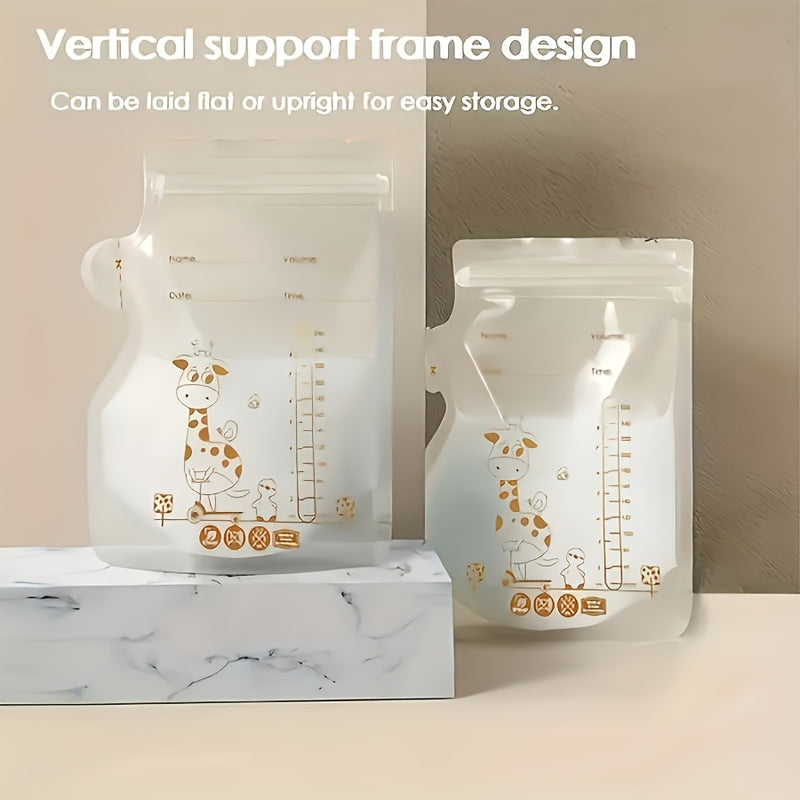 100 bolsas de almacenamiento de leche materna PP transparentes de 8 oz/250 ml, con pico vertedor, doble sellado, perfil plano y base autosoportable para refrigeración y congelación