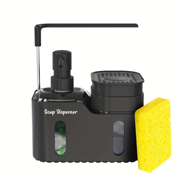 Juego de Dispensador de Jabón para Manos y Lavavajillas, Organizador 4 en 1 con Portaesponja y Portapaneles para Encimera de Cocina, Utiles Prácticos para la Cocina