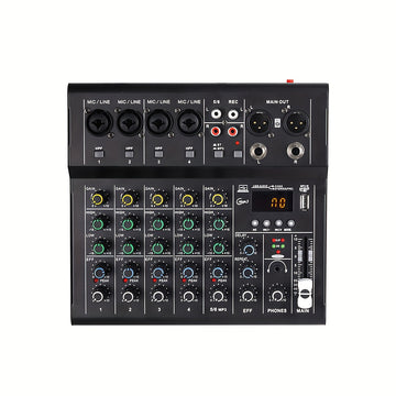 Consola Mezcladora de Audio Metálica Profesional TAVOOSOP de 6 Canales con Interfaz USB, Mezclador de Sonido Portátil para Transmisión en Vivo, Podcasting, DJ y Karaoke - , Sonido de Alta Fidelidad, Grabación Multicanal, Podcasting Escénico y Mezcla Musi