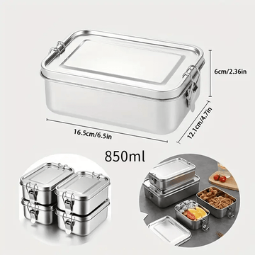 Caja de almuerzo cuadrada de acero inoxidable 304, gran capacidad, capa única, con hebilla, compartimentada, caja de bento, estudiante, cuadrada, al aire libre, estilo americano, frescura Bo, regreso a la escuela