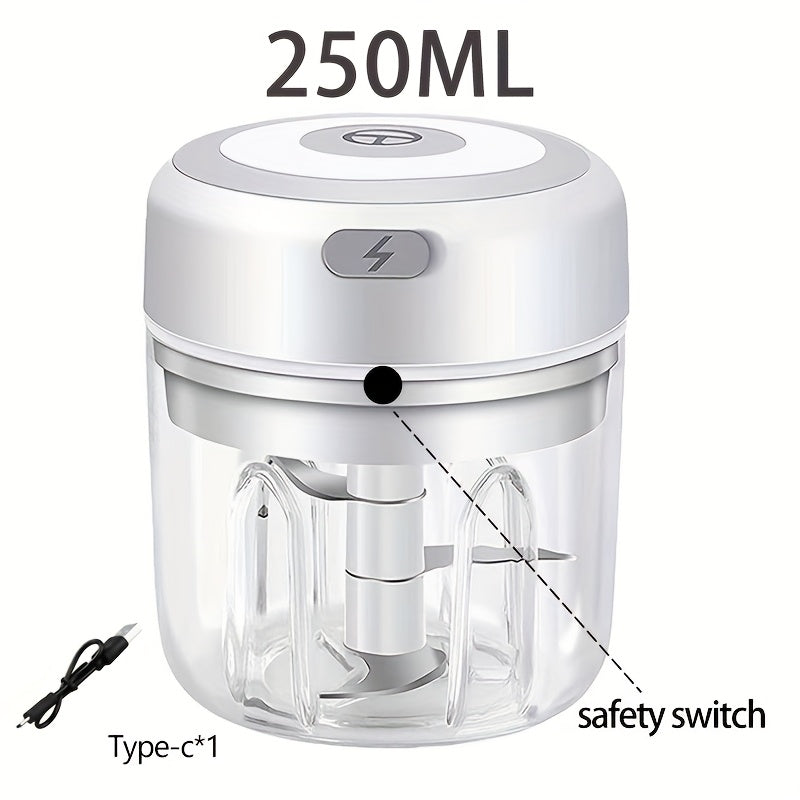 Picadora eléctrica de verduras recargable por USB – Potente procesador de alimentos mini para jengibre, chile, frutas, carne – Capacidad de 250 ml, diseño inalámbrico, plástico duradero, fácil de limpiar, perfecto para batidos y picar ingredientes, batid