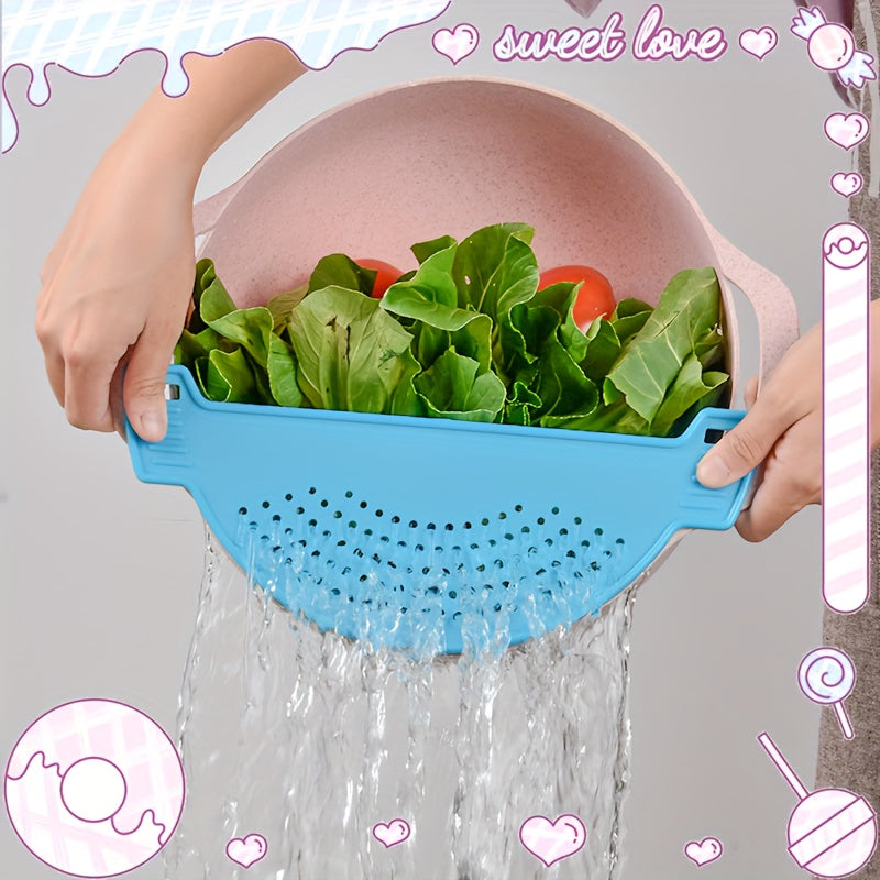 1pc Colador de Cocina de Plástico Duradero para Olla - Azul Vibrante, Cesta para Verduras y Frutas de Fácil Drenaje con Malla Fina, Perfecto para Cocinar en Casa y Hornear