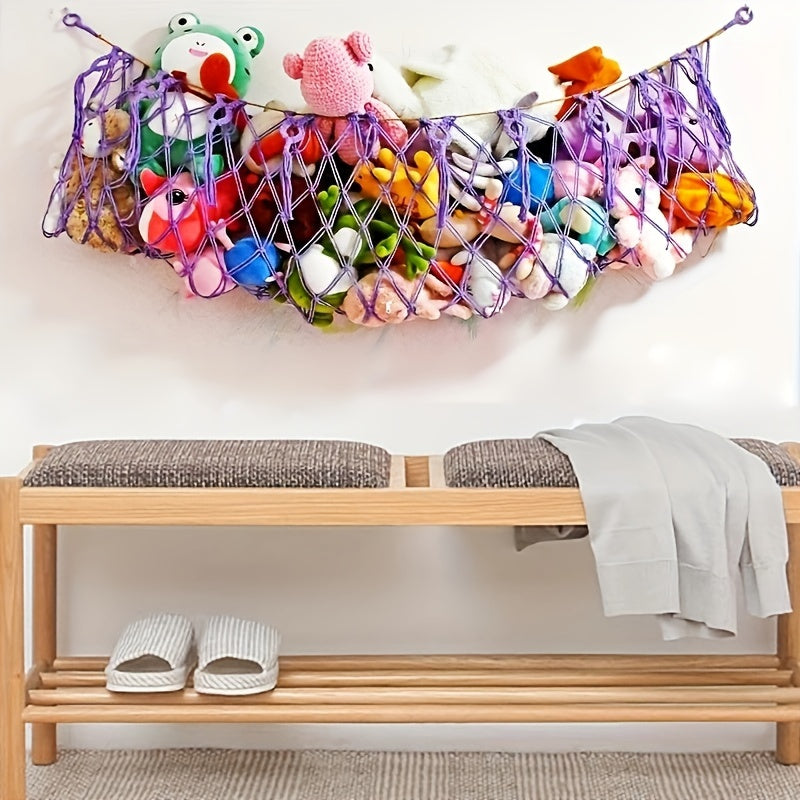 Gran Cuerda Tejida a Mano Colgante de Pared Juguete de Peluche Cesta de Almacenamiento Red, 152.4cm X 38.1cm, Material Suave, Ligero, Decoración de Organización del Hogar
