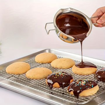 Olla de acero inoxidable para derretir chocolate, acabado metálico pulido, diseño novedoso, herramienta de cocina para chocolate americano, dulces y galletas - 26 cm x 14 cm x 6 cm