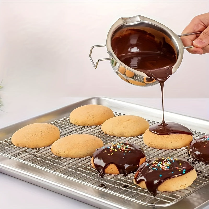 Olla de acero inoxidable para derretir chocolate, acabado metálico pulido, diseño novedoso, herramienta de cocina para chocolate americano, dulces y galletas - 26 cm x 14 cm x 6 cm