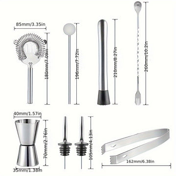 5/6/9pcs Juego de herramientas de bar de acero inoxidable para coctelería Shaker mezclador de cócteles mezclador de cócteles Conjunto completo de herramientas de bar para fiestas