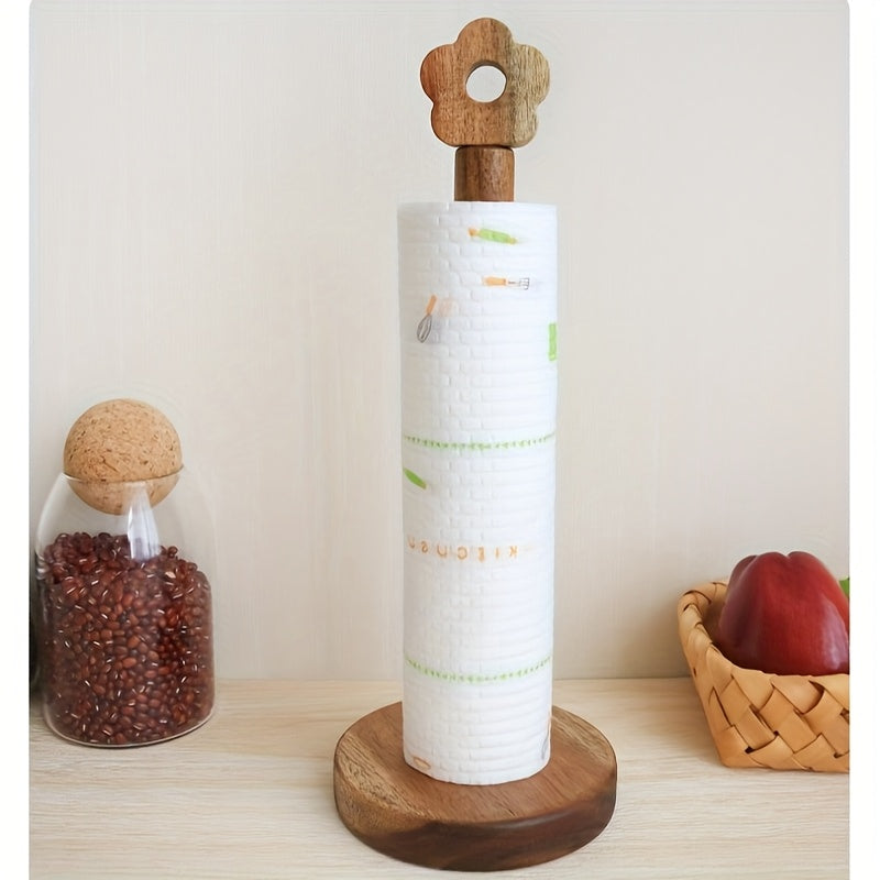 1 unidad de soporte de toalla de papel de cocina de madera rústica, diseño de montaje vertical a ras, soporte de almacenamiento de película sin taladro, organizador de encimera