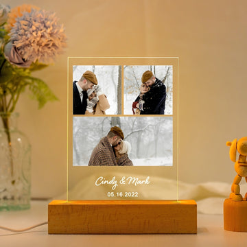 Lámpara de escritorio de ornamentación de foto personalizada, lámpara de atmósfera de mesita de noche para dormitorio, foto de pareja y amigos para regalo de cumpleaños y vacaciones