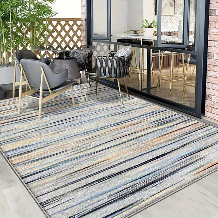 Siete Ciervos Alfombra de Exterior de Veludo Ultra-Suave - Antideslizante, Lavable en Máquina, Patrón Geométrico en Azul, Beige y Rayas Marrones - Ideal para Acampar, Patio o Uso Interior/Exterior, Alfombra Interior/Exterior | Alfombra con Patrón Geométr