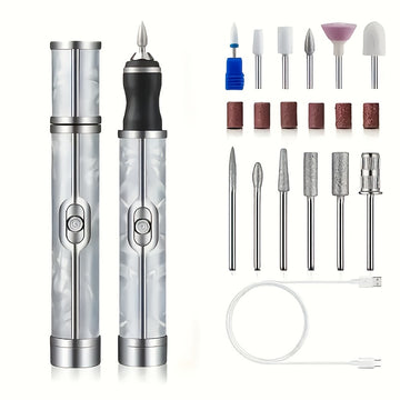Juego de Taladro Eléctrico USB HOTU - Kit Versátil para Manicura, Pedicura y Pulido con Accesorios Múltiples, Herramientas Portátiles para Arte en Uñas, Incluye Cable de Carga USB y Batería, Accesorios para Decoración de Uñas