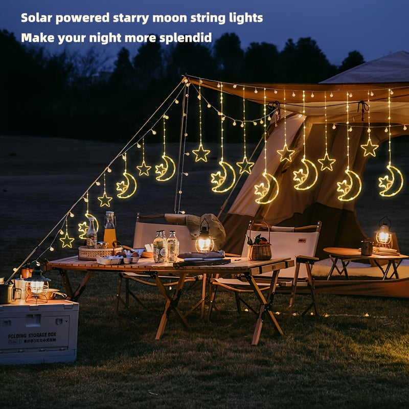 Luzes de cordão de estrelas e lua solares LED 120, com 8 modos de iluminação, adequadas para pátio, jardim, quarto, janelas, tenda, villa, decorações de férias, celebrações de aniversário de casamento, Natal, Dia dos Namorados, alta qualidade, luzes inte