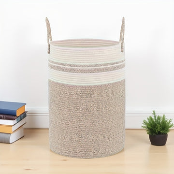 Cesta Grande de Almacenamiento Tejida a Mano con Asas - Estilo Escandinavo Organizador Extragrande para Ropa, Objetos Varios y Más, Diseño Decorativo Blanco, Cesta de Lavandería