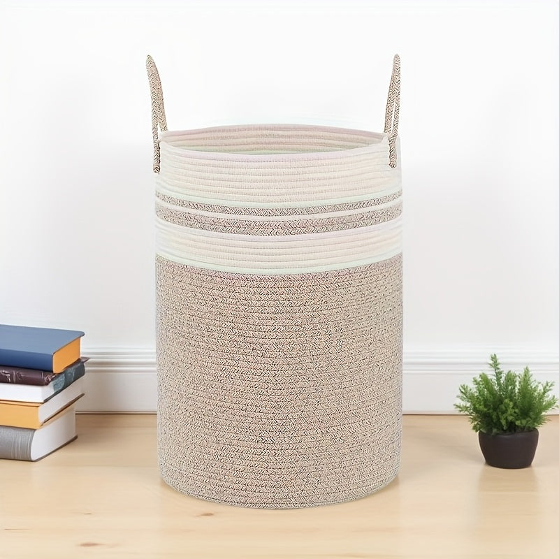 Cesta Grande de Almacenamiento Tejida a Mano con Asas - Estilo Escandinavo Organizador Extragrande para Ropa, Objetos Varios y Más, Diseño Decorativo Blanco, Cesta de Lavandería