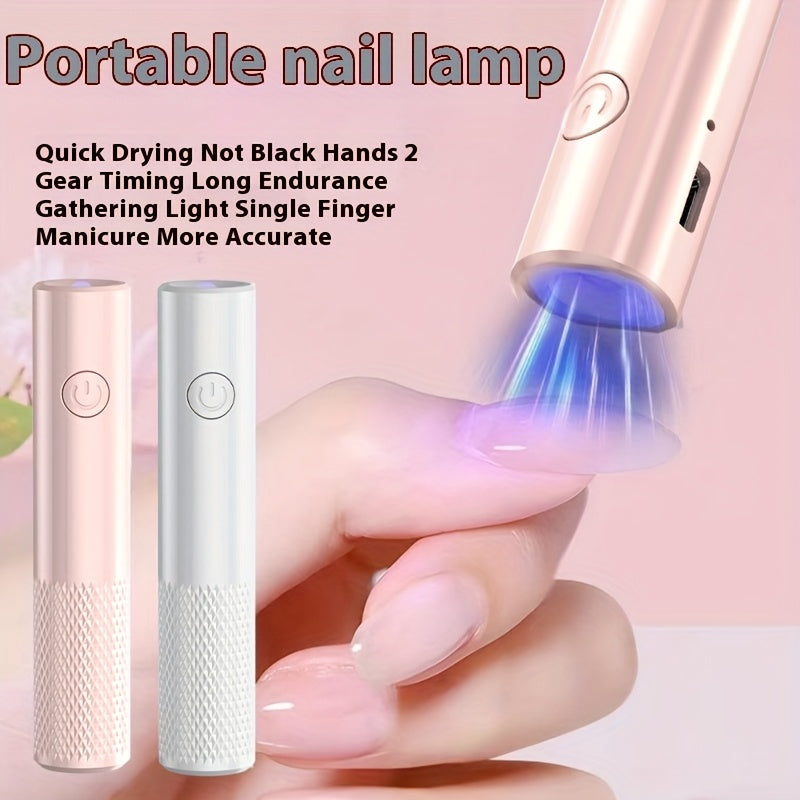 Lámpara de uñas LED portátil - Secador de gel de polichroma de secado rápido, luz de manicura recargable por USB, iluminador de dedos y dedos de mano, regalo de San Valentín, cuerpo cilíndrico de larga duración, concha de plástico duradera, herramienta l