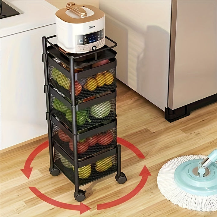 Estante de Almacenamiento de Cocina Giratorio de Fácil Instalación - Multinivel, Sin Montaje Necesario, Perfecto para Frutas y Snacks, Organizador Ideal para el Hogar, Metal Negro, Estantes de Almacenamiento