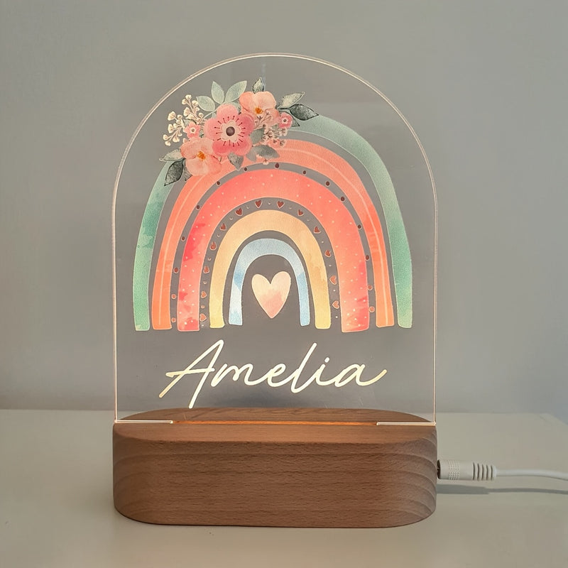 Linterna Nocturna Arcoíris Floral Personalizada con Brillo Ajustable, Alimentación USB, Estilo Moderno para Habitaciones de Niños y Guarderías
