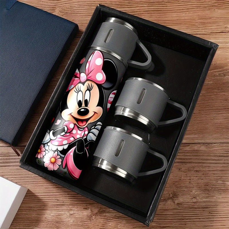 1 juego de termo Disney Minnie Mouse de 17 oz, botella de acero inoxidable al vacío con taza para café, bebidas calientes y frías, cantimplora, útiles escolares LHB03211