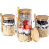 4 frascos de vidrio de 16 oz, tazón para avena, ensaladera, recipiente para preparar comidas con tapa y cuchara, ideal para semillas de chía, yogur, pudín, ensaladas, cereal y perlas
