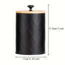 Conjunto de 3 piezas de tarro metálico negro sellado, Contenedor de almacenamiento de malla circular con tapa de bambú sellada para encimera de cocina, Adecuado para almacenar granos de café, té, dulces y cereales - Reutilizable