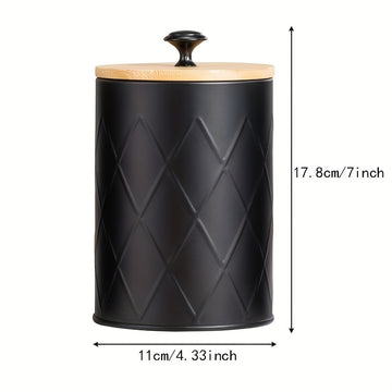Conjunto de 3 piezas de tarro metálico negro sellado, Contenedor de almacenamiento de malla circular con tapa de bambú sellada para encimera de cocina, Adecuado para almacenar granos de café, té, dulces y cereales - Reutilizable