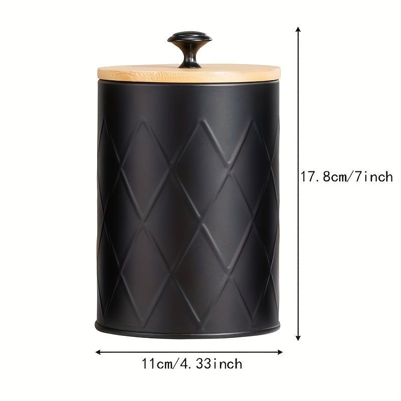 Conjunto de 3 piezas de tarro metálico negro sellado, Contenedor de almacenamiento de malla circular con tapa de bambú sellada para encimera de cocina, Adecuado para almacenar granos de café, té, dulces y cereales - Reutilizable