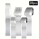 Set de cubiertos de acero inoxidable - 20/30/40 piezas de cubiertos elegantes con mango delgado, vajilla premium para 4/6/8 personas, incluye cuchillos, tenedores, cucharas, cubiertos de postre, ideal para el hogar, la cocina, el restaurante, las fiestas