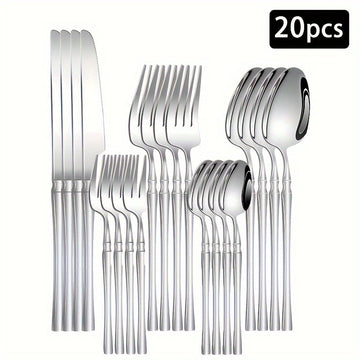 Set de cubiertos de acero inoxidable - 20/30/40 piezas de cubiertos elegantes con mango delgado, vajilla premium para 4/6/8 personas, incluye cuchillos, tenedores, cucharas, cubiertos de postre, ideal para el hogar, la cocina, el restaurante, las fiestas