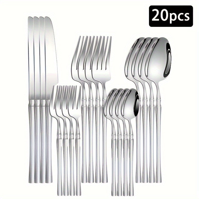 Set de cubiertos de acero inoxidable - 20/30/40 piezas de cubiertos elegantes con mango delgado, vajilla premium para 4/6/8 personas, incluye cuchillos, tenedores, cucharas, cubiertos de postre, ideal para el hogar, la cocina, el restaurante, las fiestas