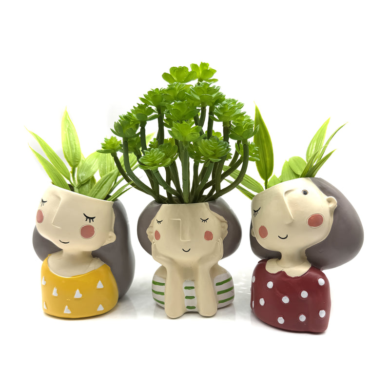 Maceta Pequeña con Forma de Hada, Macetas para Suculentas, 7.62 cm Maceta con Cara de Niña y Adornos de Drenaje en Resina para Plantas de Cactus, Regalo para Mujeres y Decoración de Jardín