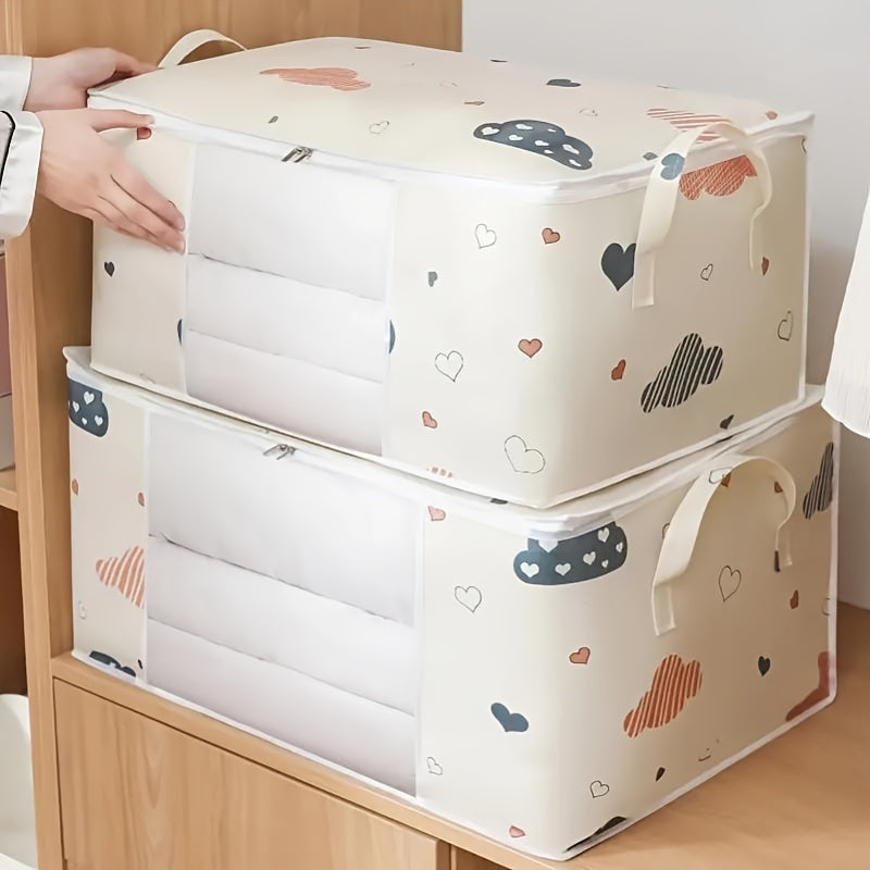 Bolsa De Almacenamiento De Ropa, Diseño De Caricatura Con Cremallera, Organizador De Ropa De Tela No Tejida, Con Asas Y Ventana Transparente, Organizador De Edredones Y Chaquetas De Plumas, Para Armario