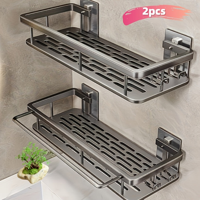 2 piezas Conjunto de soporte para ducha de montaje en pared, metal pulido resistente a la corrosión, organizador de baño para champú, acondicionador y productos de cuidado personal