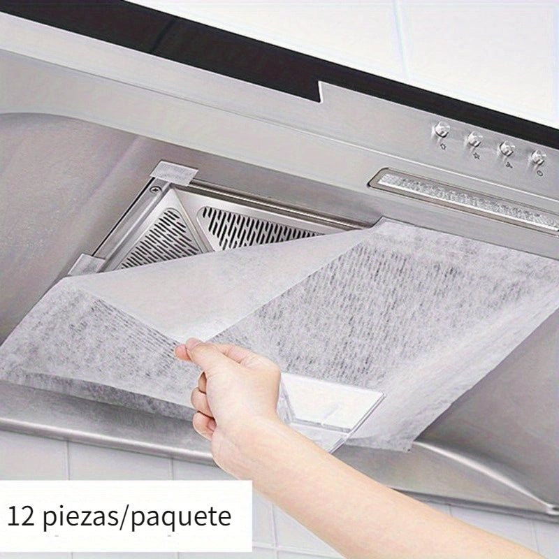 Filtros absorbentes de grasa para campana extractora universal de 12 piezas - Resistente a altas temperaturas, desechables, pantallas antiadherentes para limpieza de ventilación de cocina