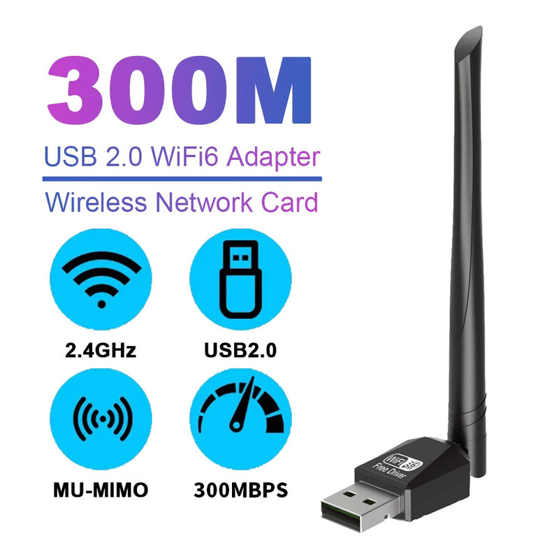 Adaptador WiFi USB 2.0 de 300Mbps con Tecnología MIMO y Tarjeta de Red Inalámbrica - Conectar y Usar, Sin Necesidad de Controladores, Alta Velocidad de Internet, Control por Aplicación, Bajo Voltaje (≤36V), Compatible con Insteon