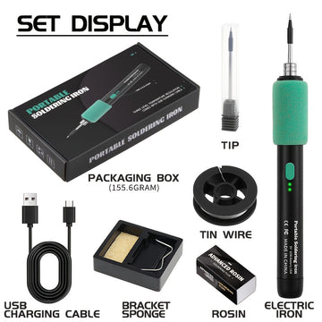 1pc Pluma de soldadura USB recargable, kit de herramienta de soldadura portátil de 15W con control de temperatura ajustable, agarre antideslizante, material de PVC, compatible con PCs e instrumentos eléctricos, batería de polímero de litio de 650mAh, no