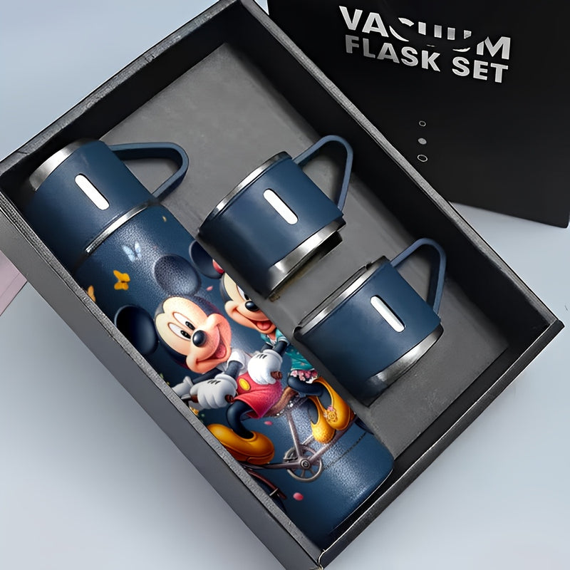 Juego de Taza Portátil Elegante de Acero Inoxidable con Una y Tres Tapas para Bebidas Calientes y Frías de 17oz de Disney Mickey Mouse y Minnie Mouse, Ideal para Negocios y Escuela, Regalo para Eventos Comerciales Disponible en Exceso LHB03191