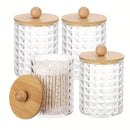 4 frascos dispensadores para bolas de algodón, hisopos, discos redondos y palillos de hilo dental - Frasco de plástico de 10 oz con tapa marrón para organización en el baño
