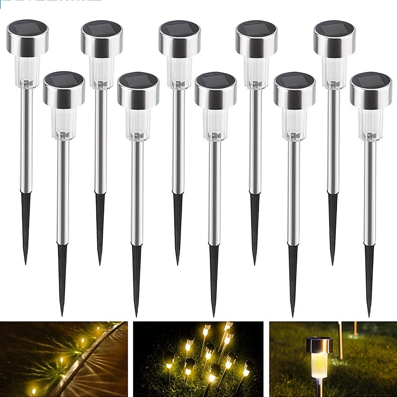 10 luces solares para caminos, con base de acero inoxidable y pantalla de vidrio esmerilado, iluminación exterior eficiente para jardín y patio, luces solares para exteriores
