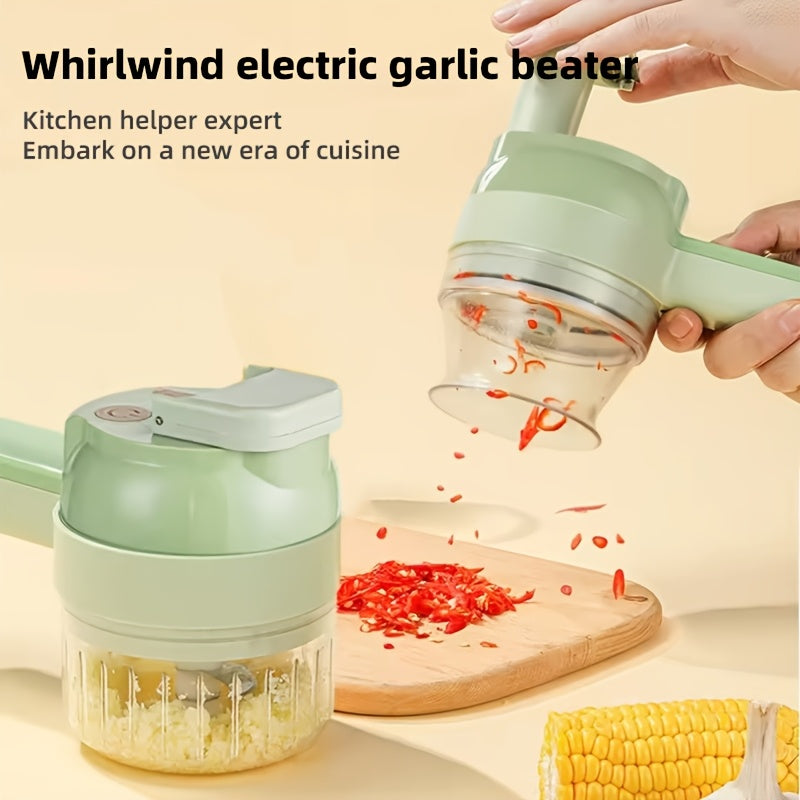 Un cortador de verduras de cocina portátil versátil para uso doméstico, este dispositivo eléctrico multifuncional está diseñado para picar ajo, cortar y preparar alimentos para bebés.